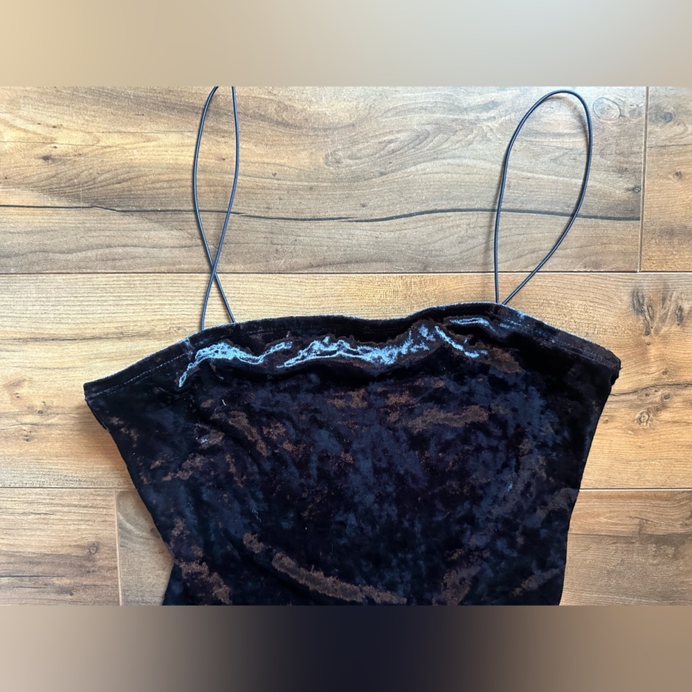 Garage Navy Blue Crushed Velvet One-Shoulder Tank Top | Size M - Picture 5 of 10